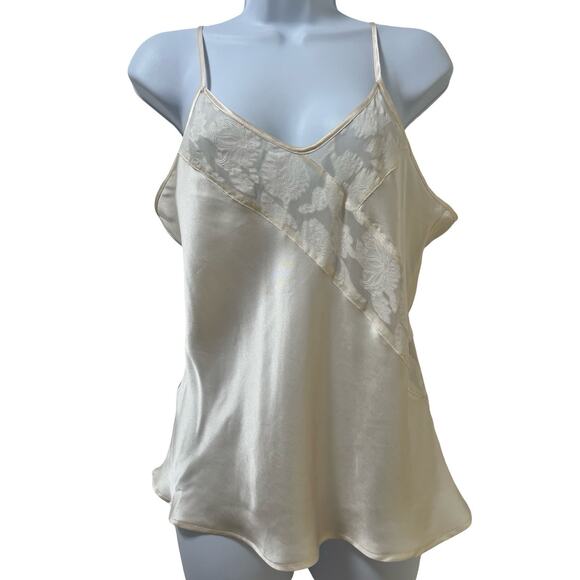 Silkscreen Womens 100% Silk Floral Sheer Cami Tank Top Size L White Romantic - Picture 1 of 9